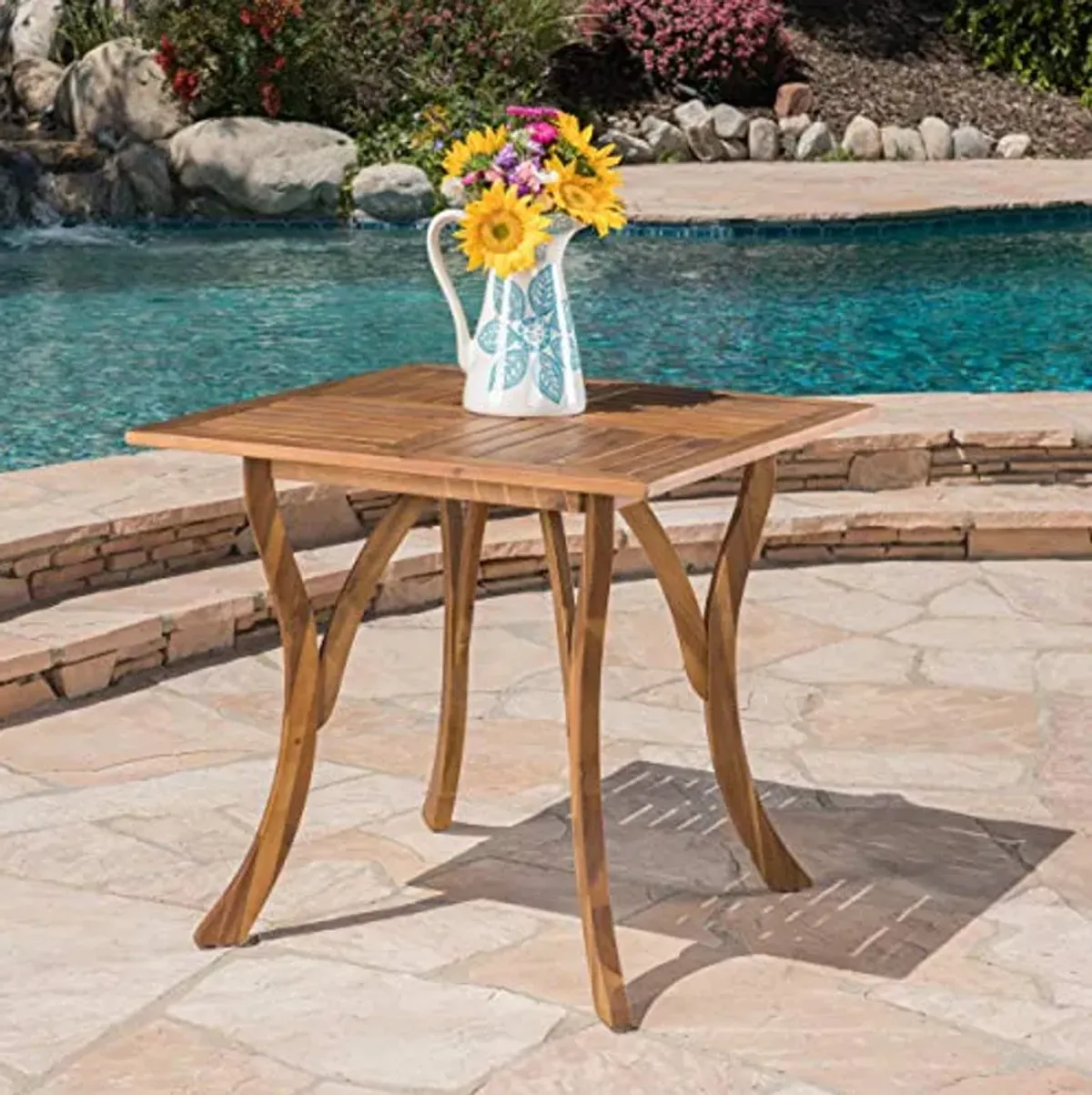 Christopher Knight Home Hermosa Acacia Wood Square Table, Teak Finish