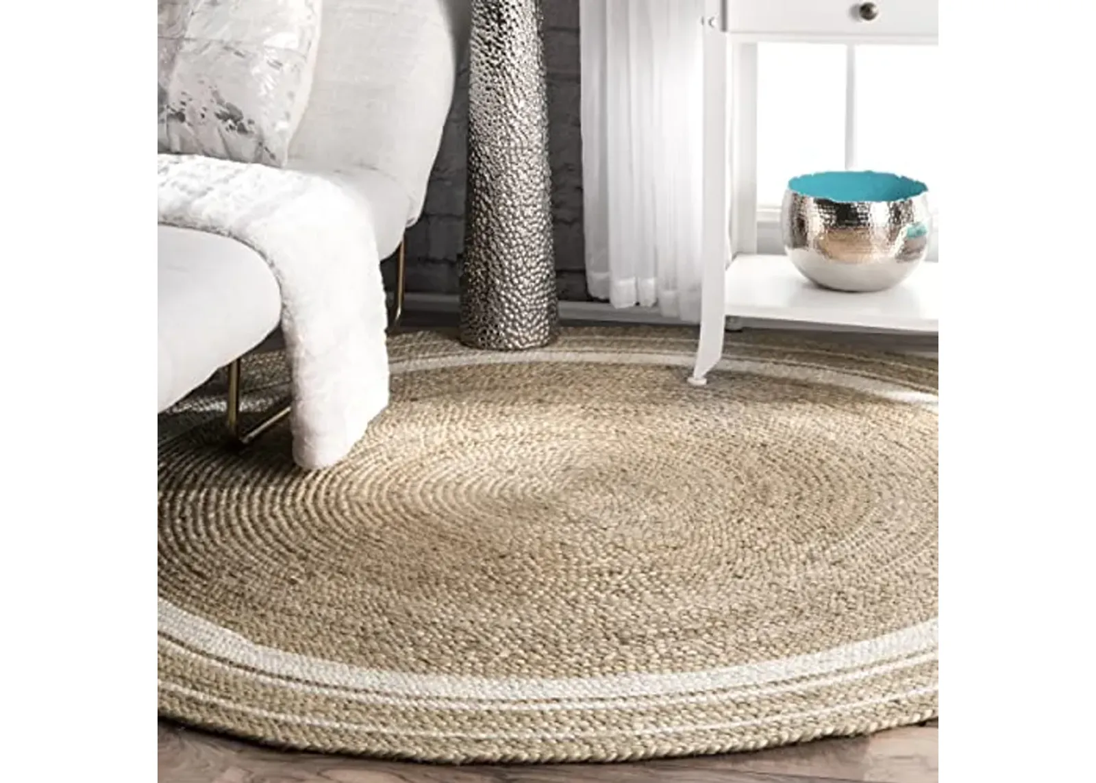 nuLOOM Rikki Coastal Braided Jute Area Rug, 8', Off-white, Round