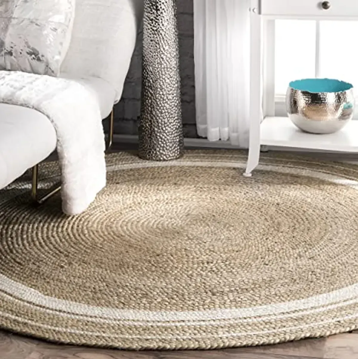 nuLOOM Rikki Coastal Braided Jute Area Rug, 8', Off-white, Round