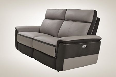Homelegance Laertes Two-Tone Double Power Reclining Loveseat Top Grain Leather Fabric Match, Light Grey