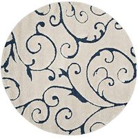 SAFAVIEH Florida Shag Collection 4' Round Cream/Blue SG455 Scrolling Vine Graceful Swirl Textured Non-Shedding Living Room Bedroom Dining Room Entryway Plush 1.2-inch Thick Area Rug