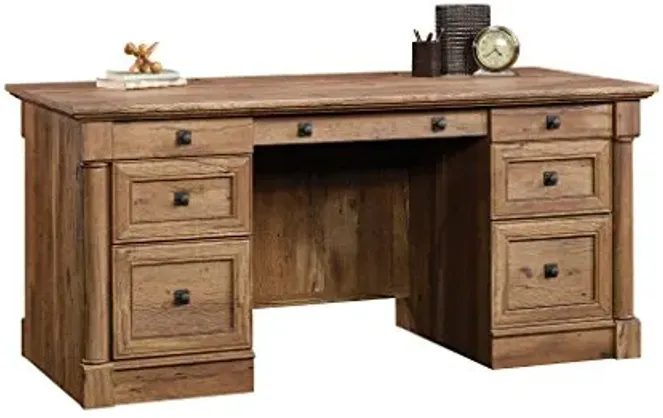 Sauder Palladia Executive Desk, 29.5"D x 65.1"W x 29.61"H, Vintage Oak finish