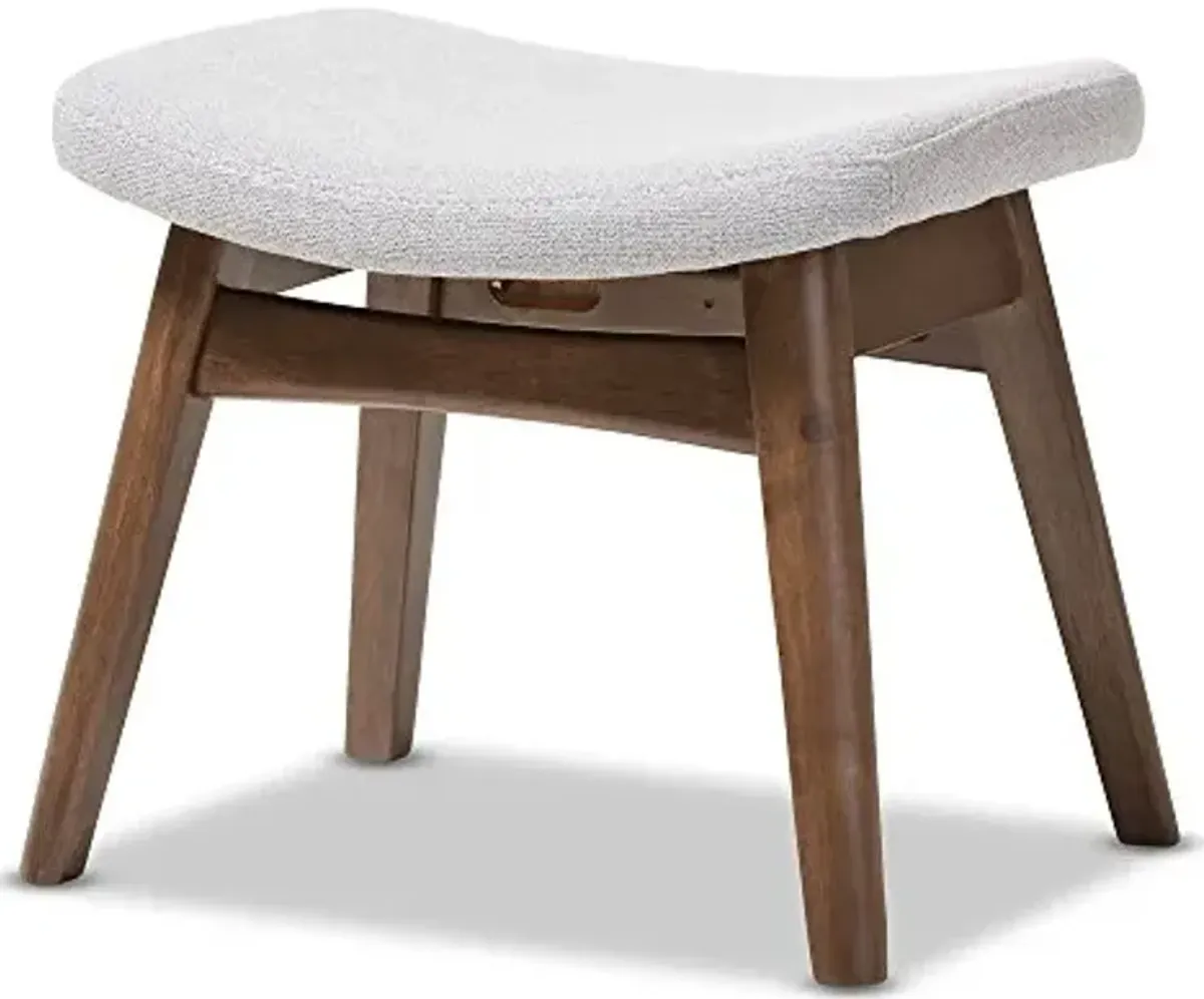 Baxton Studio Naudia Mid-Century Modern Light Grey Fabric Upholstered Ottoman, Grey/Walnut Brown