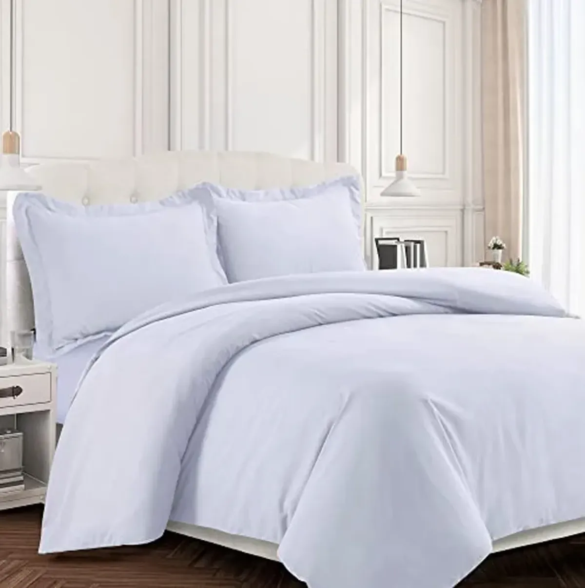 Tribeca Living King Duvet Cover Set, Soft Plain Bed Set Wrinkle Resistant Bedding, Microfiber, Includes One Duvet Cover and Two Sham Pillowcases, Durable Bedding 110 GSM, Valencia/White