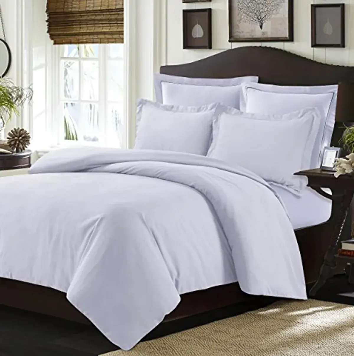 Tribeca Living King Duvet Cover Set, Soft Plain Bed Set Wrinkle Resistant Bedding, Microfiber, Includes One Duvet Cover and Two Sham Pillowcases, Durable Bedding 110 GSM, Valencia/White