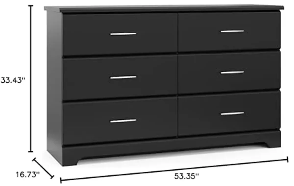 Storkcraft Brookside 6 Drawer Double Dresser (Black) – GREENGUARD Gold Certified, For Nursery, Kids Organizer, Chest of Drawers