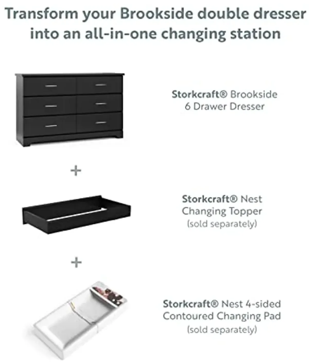 Storkcraft Brookside 6 Drawer Double Dresser (Black) – GREENGUARD Gold Certified, For Nursery, Kids Organizer, Chest of Drawers