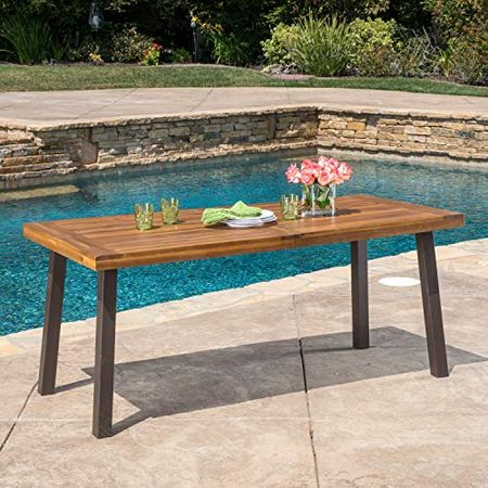 Christopher Knight Home 298192 Spanish Bay Acacia Wood Outdoor Dining Table | Perfect for Patio | with Teak Finis, Brown