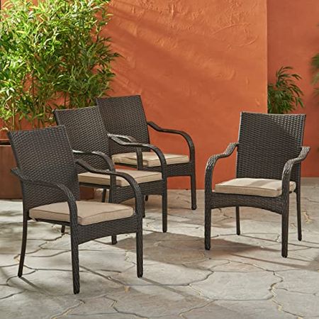 Christopher Knight Home San Pico Wicker Stacking Chairs, 4-Pcs Set, Multibrown / Textured Beige