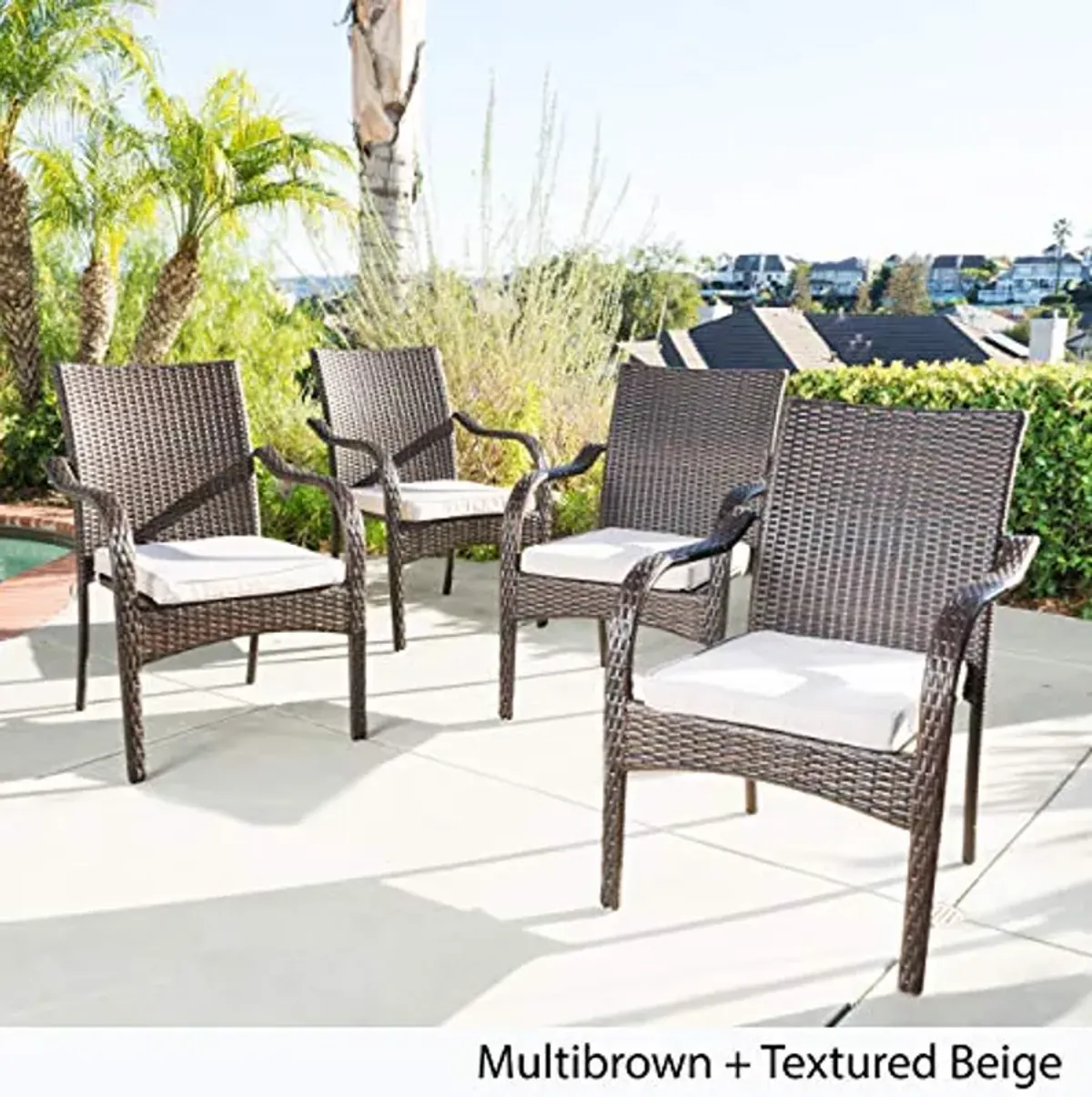 Christopher Knight Home San Pico Wicker Stacking Chairs, 4-Pcs Set, Multibrown / Textured Beige