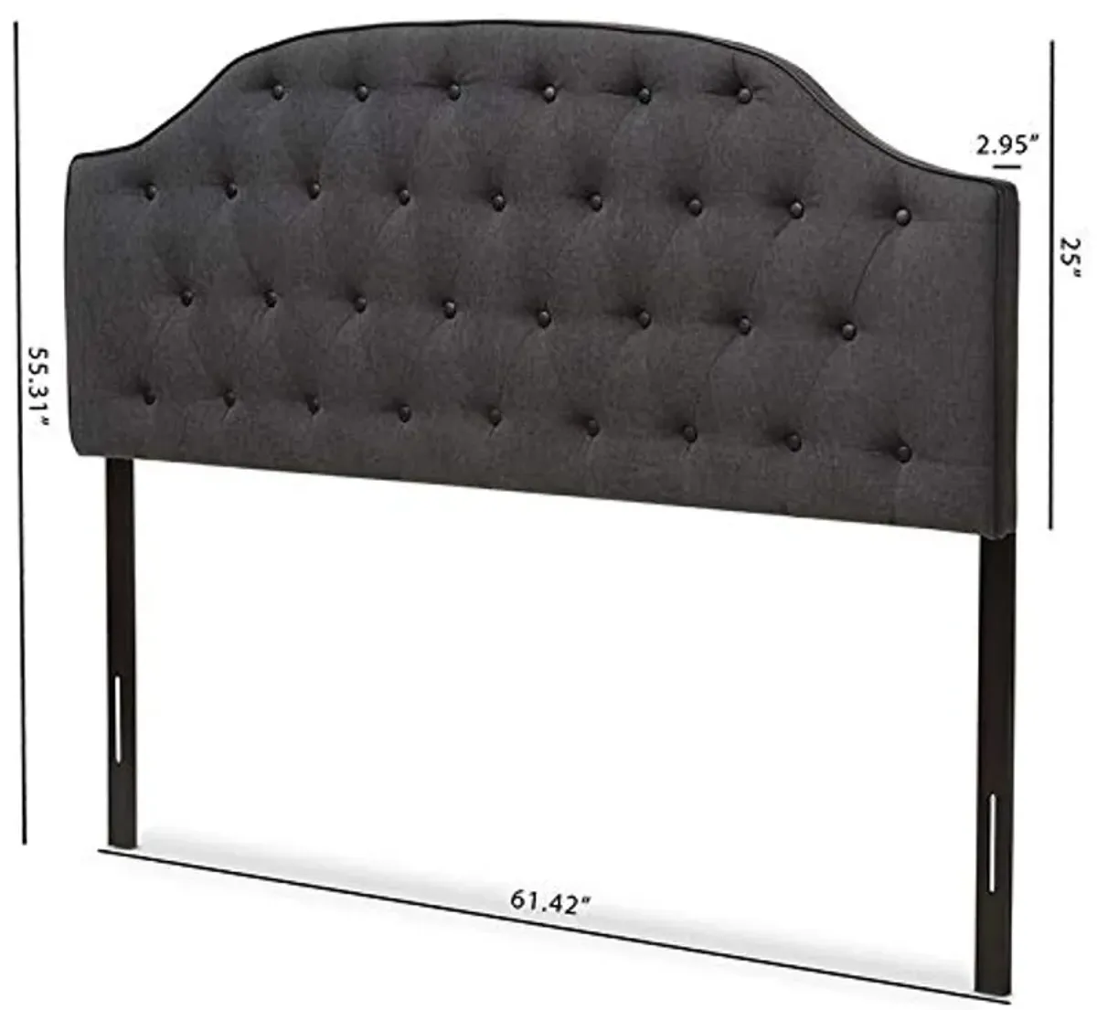 Baxton Studio Windsor Modern and Contemporary Dark Grey Fabric Upholstered Scalloped Buttoned Queen Size Headboard