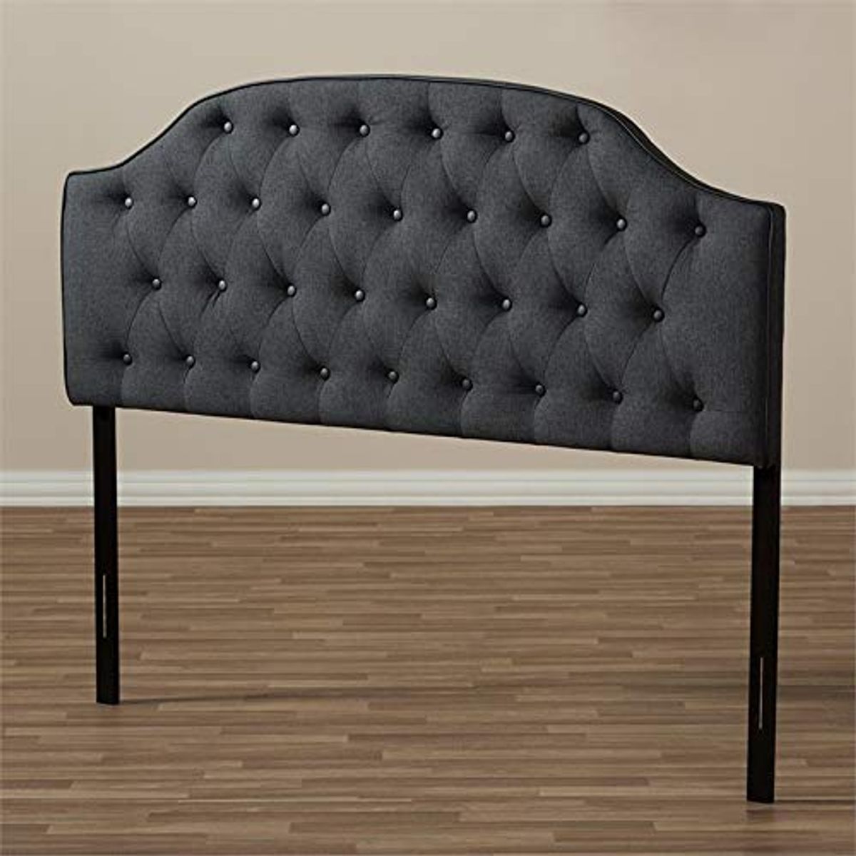 Baxton Studio Windsor Modern and Contemporary Dark Grey Fabric Upholstered Scalloped Buttoned Queen Size Headboard