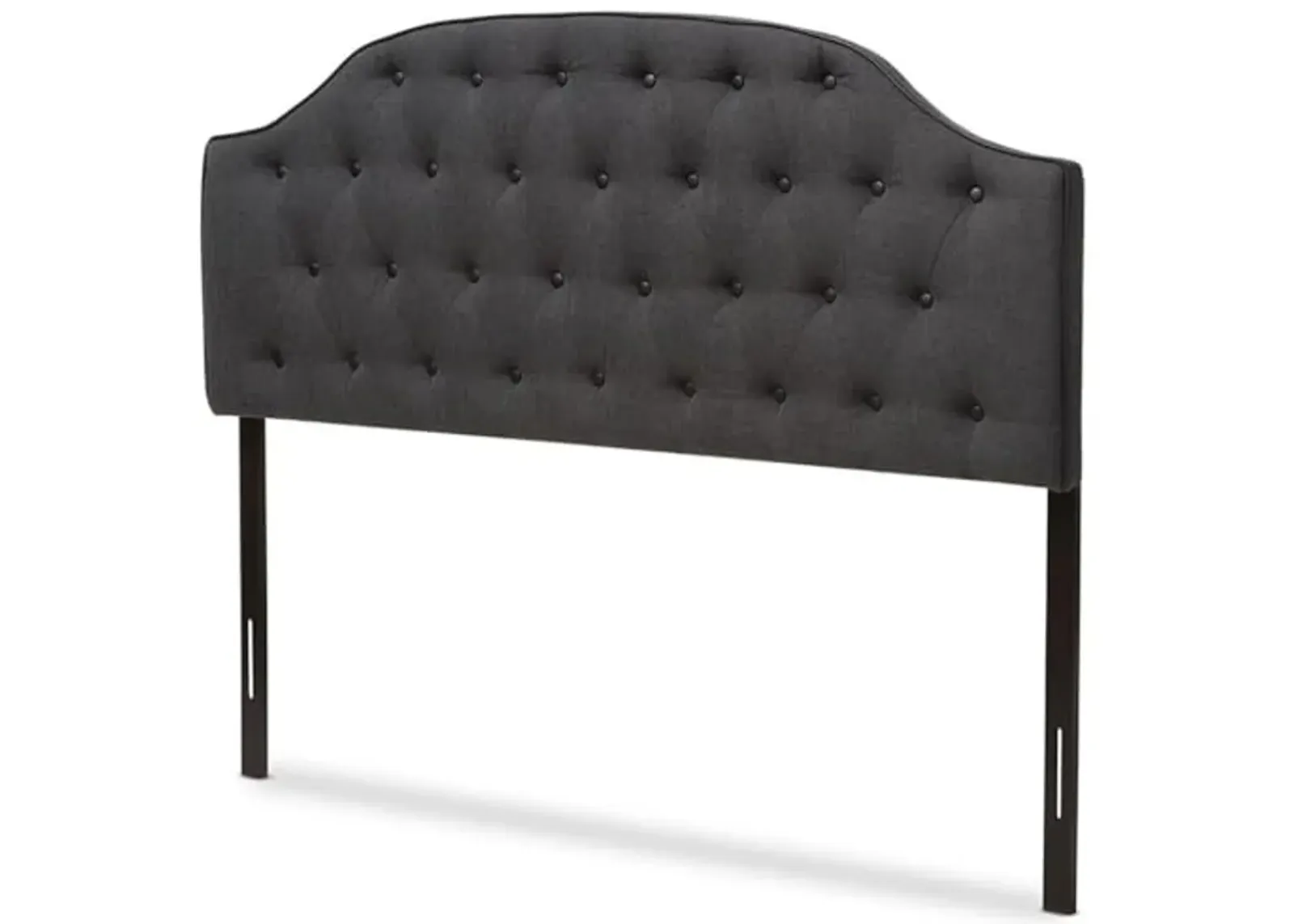 Baxton Studio Windsor Modern and Contemporary Dark Grey Fabric Upholstered Scalloped Buttoned Queen Size Headboard