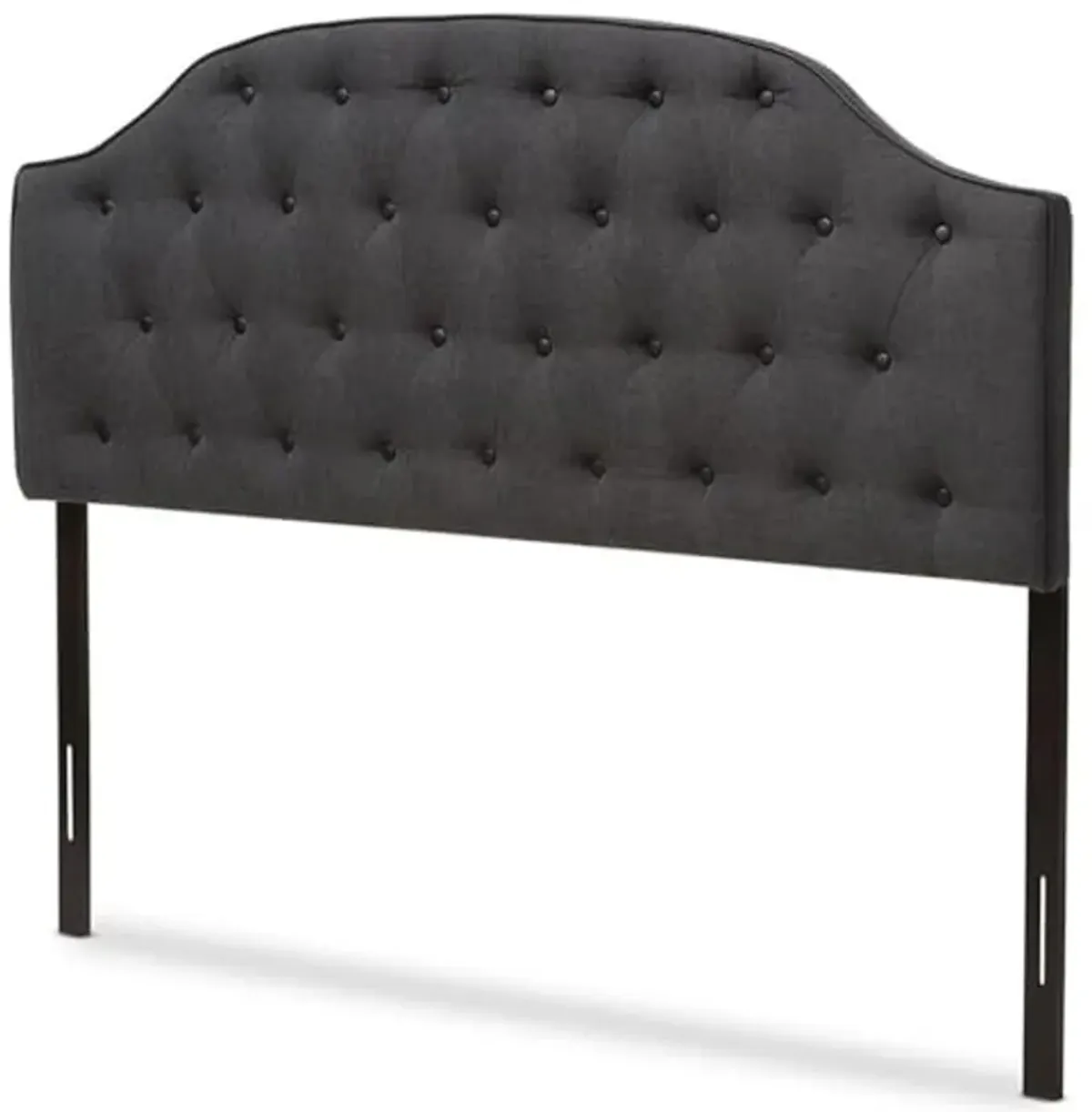 Baxton Studio Windsor Modern and Contemporary Dark Grey Fabric Upholstered Scalloped Buttoned Queen Size Headboard