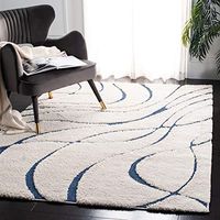 SAFAVIEH Florida Shag Collection 3'3" x 5'3" Cream/Blue SG471 Abstract Wave Non-Shedding Living Room Bedroom Dining Room Entryway Plush 1.2-inch Thick Area Rug