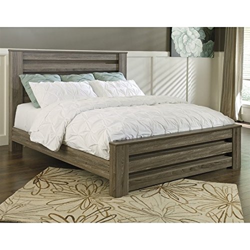 Ashley Furniture Zelen Wood King Rail Panel Bed in Brown