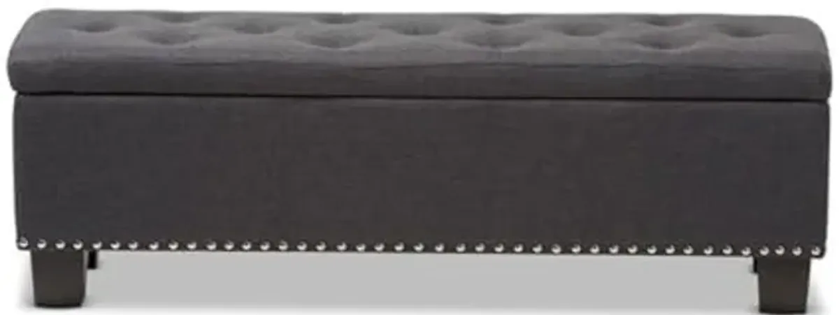 Baxton Studio Hannah Modern and Contemporary Upholstered Button-Tufting Storage Ottoman Bench Dark Grey