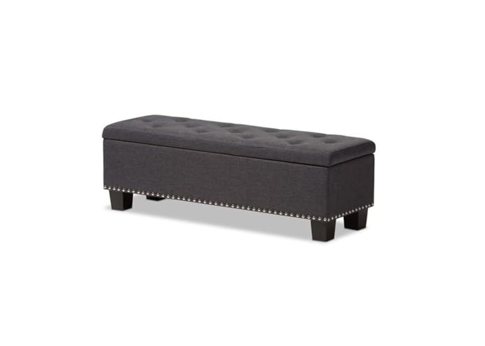 Baxton Studio Hannah Modern and Contemporary Upholstered Button-Tufting Storage Ottoman Bench Dark Grey