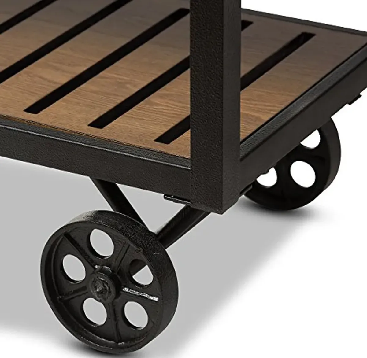 Baxton Studio Markese Antique Black Textured Finished Metal Distressed Wood Mobile Serving Cart