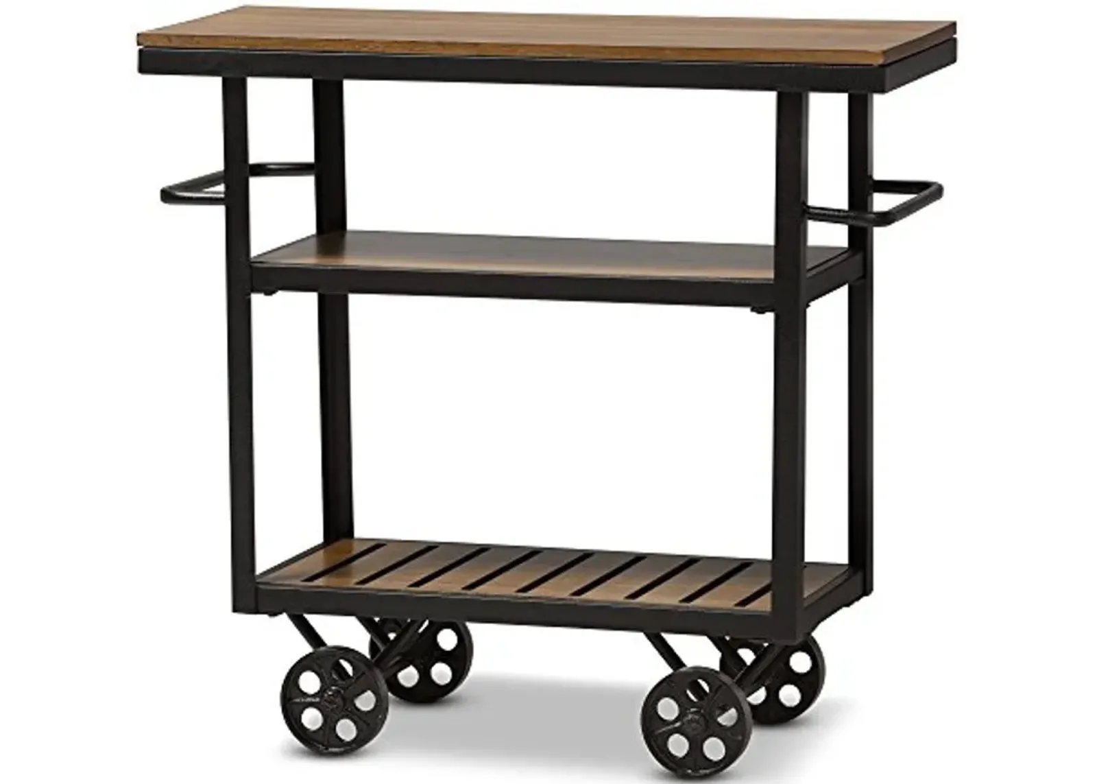 Baxton Studio Markese Antique Black Textured Finished Metal Distressed Wood Mobile Serving Cart