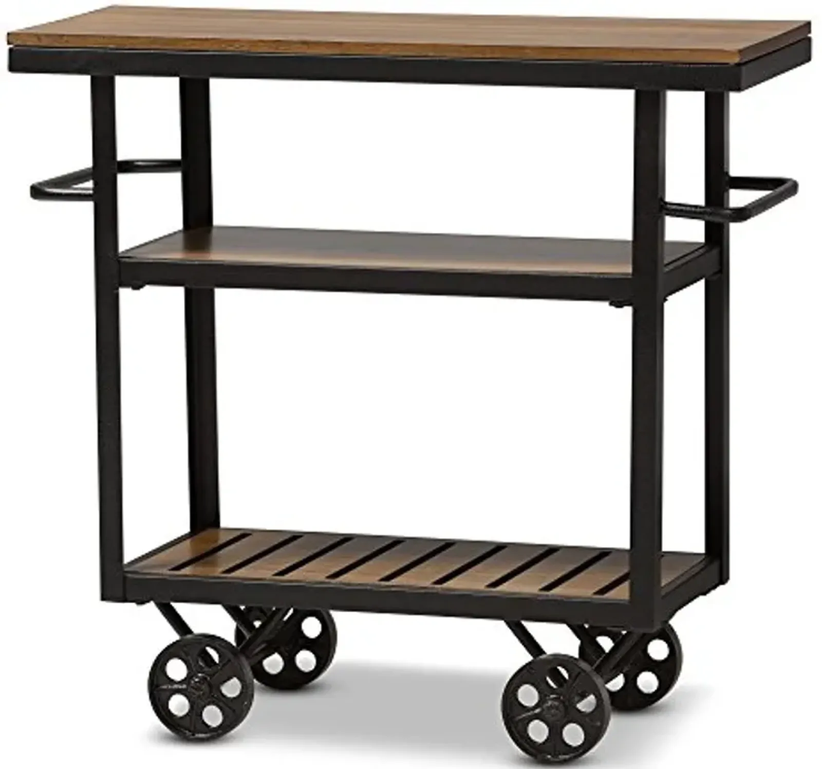 Baxton Studio Markese Antique Black Textured Finished Metal Distressed Wood Mobile Serving Cart