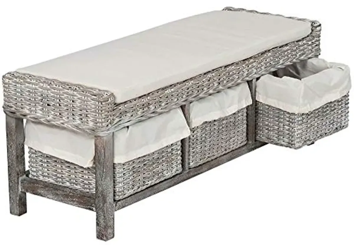 Safavieh Home Collection Kobutsu Rattan Storage Bench, White/Grey Wash