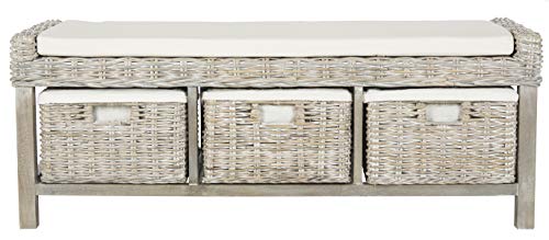 Safavieh Home Collection Kobutsu Rattan Storage Bench, White/Grey Wash