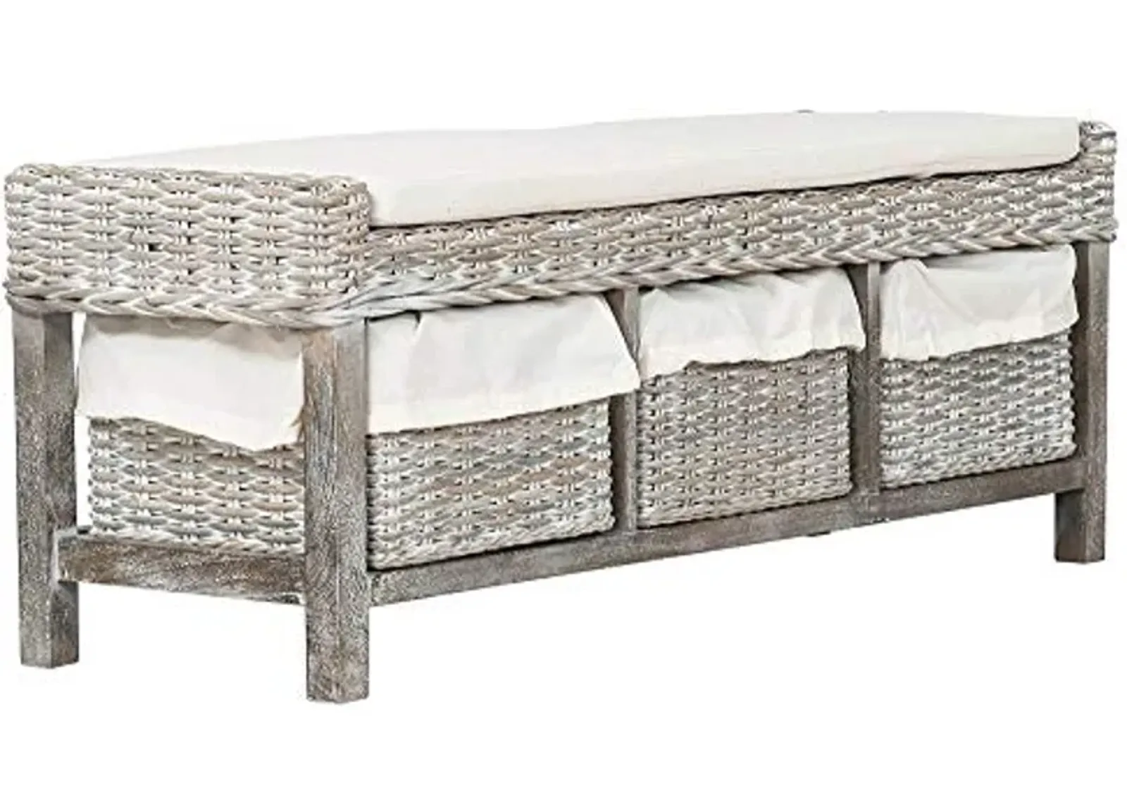 Safavieh Home Collection Kobutsu Rattan Storage Bench, White/Grey Wash