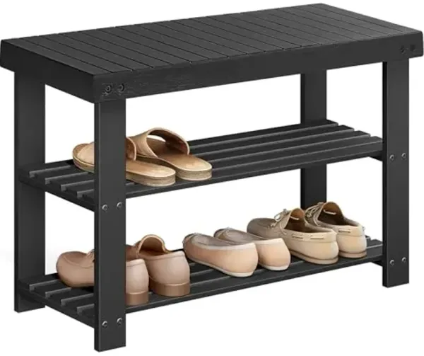 SONGMICS Shoe Rack Bench, 3-Tier Bamboo Shoe Storage Organizer, Entryway Bench, Holds Up to 286 lb, 11.3 x 27.6 x 17.8 Inches, for Entryway Bathroom Bedroom, Ink Black ULBS04H