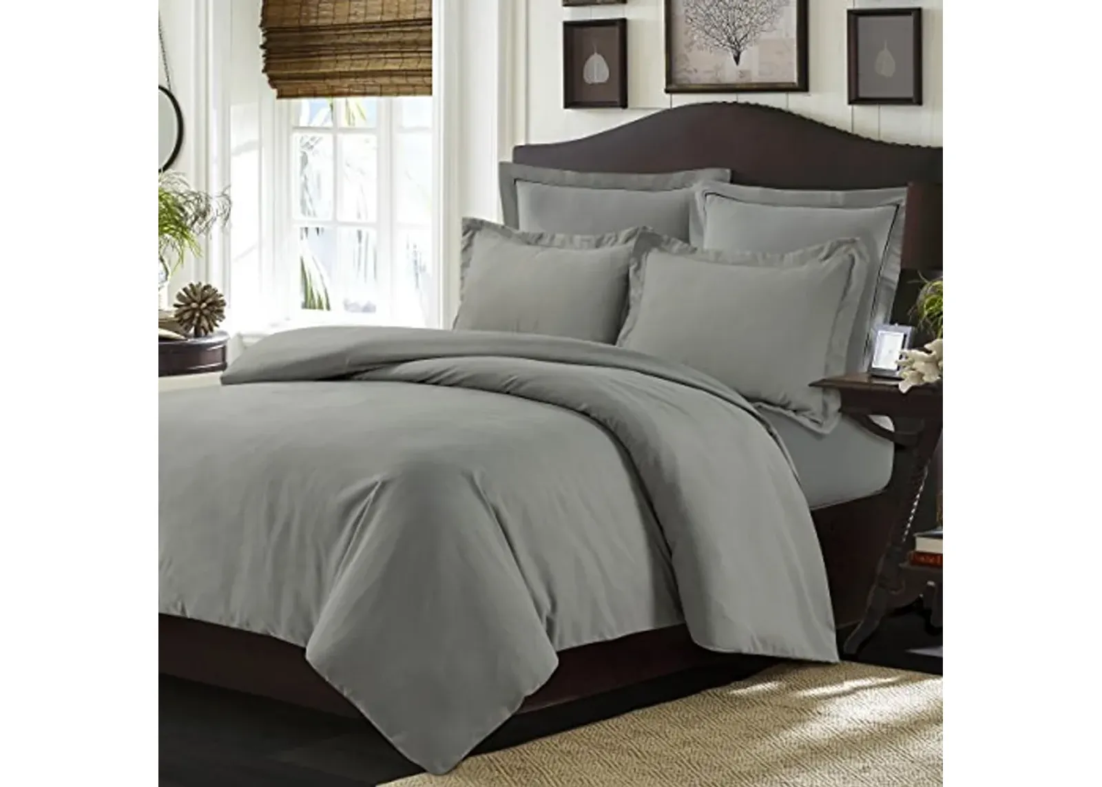 Tribeca Living Queen Duvet Cover Set, Soft Plain Bed Set Wrinkle Resistant Bedding, Microfiber, Includes One Duvet Cover and Two Sham Pillowcases, Durable Bedding 110 GSM, Valencia/Silver Grey