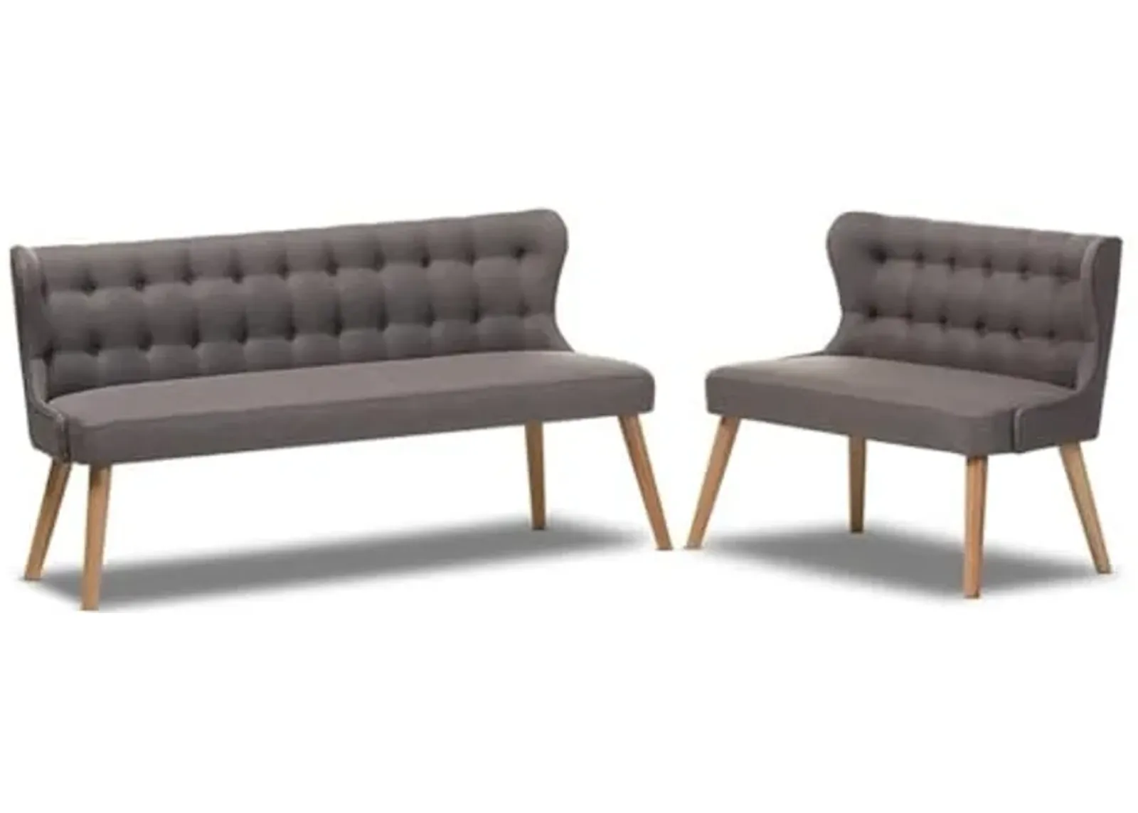 Baxton Studio Melody Mid-Century Modern Natural Wood Finishing Grey Fabric 2-Piece Settee Set