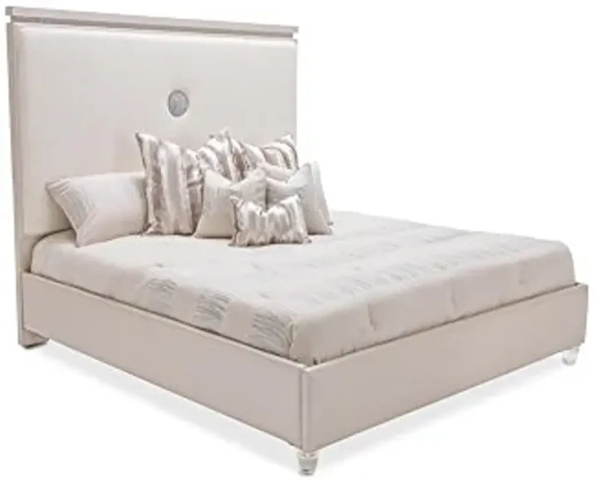 Glimmering Heights Cal King Upholstered Platform Bed in Ivory by Aico