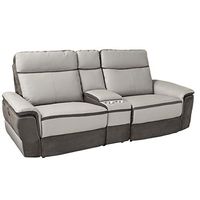 Homelegance Laertes Two-Tone Power Reclining Loveseat with Center Cup Holder Console Top Grain Leather Fabric Match, Light Grey (8318-2CNPW*)