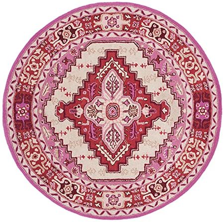SAFAVIEH Bellagio Collection 5' Round Red Pink / Ivory BLG545A Handmade Medallion Premium Wool Area Rug