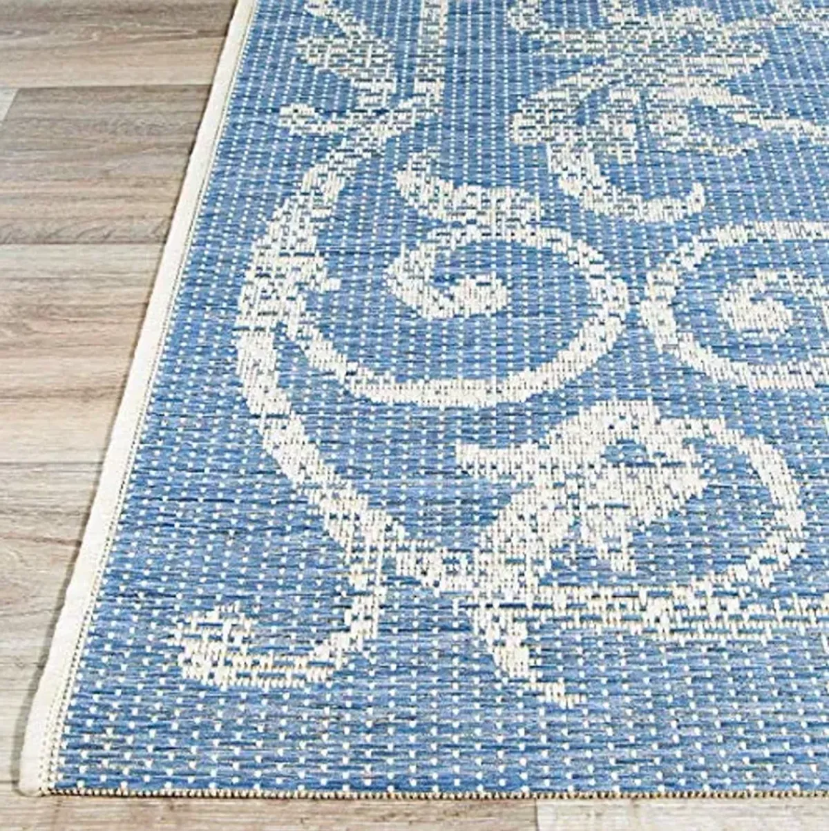 Couristan Monaco Indoor/Outdoor Area Rug for Patios, Decks, Kitchens, and Laundry Rooms, All-Weather, Pet-Friendly, and Easy to Clean, Summer Quay Pattern in Ivory-Sapphire Blue, 3'9" x 5'5"