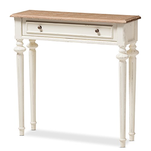Baxton Studio Colette Weathered Oak White Wash Distressed Two-Tone Console Table, White