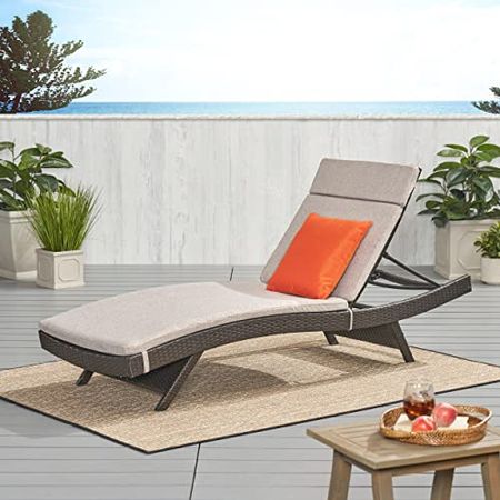 Christopher Knight Home Salem Outdoor Wicker Adjustable Chaise Lounge with Cushions, Multibrown And Charcoal