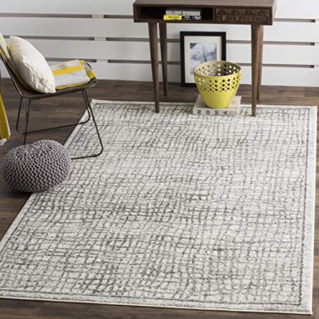 SAFAVIEH Adirondack Collection 4' Square Silver / Ivory ADR103B Modern Abstract Non-Shedding Living Room Bedroom Accent Rug