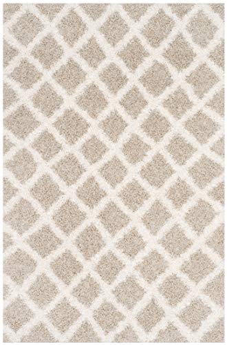 SAFAVIEH Dallas Shag Collection 6' x 9' Beige/Ivory SGDS258D Trellis Non-Shedding Living Room Bedroom Dining Room Entryway Plush 1.5-inch Thick Area Rug