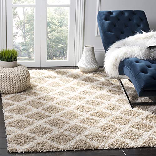 SAFAVIEH Dallas Shag Collection 6' x 9' Beige/Ivory SGDS258D Trellis Non-Shedding Living Room Bedroom Dining Room Entryway Plush 1.5-inch Thick Area Rug