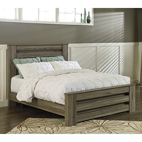 Ashley Furniture Zelen Wood Queen Rail Panel Bed in Brown