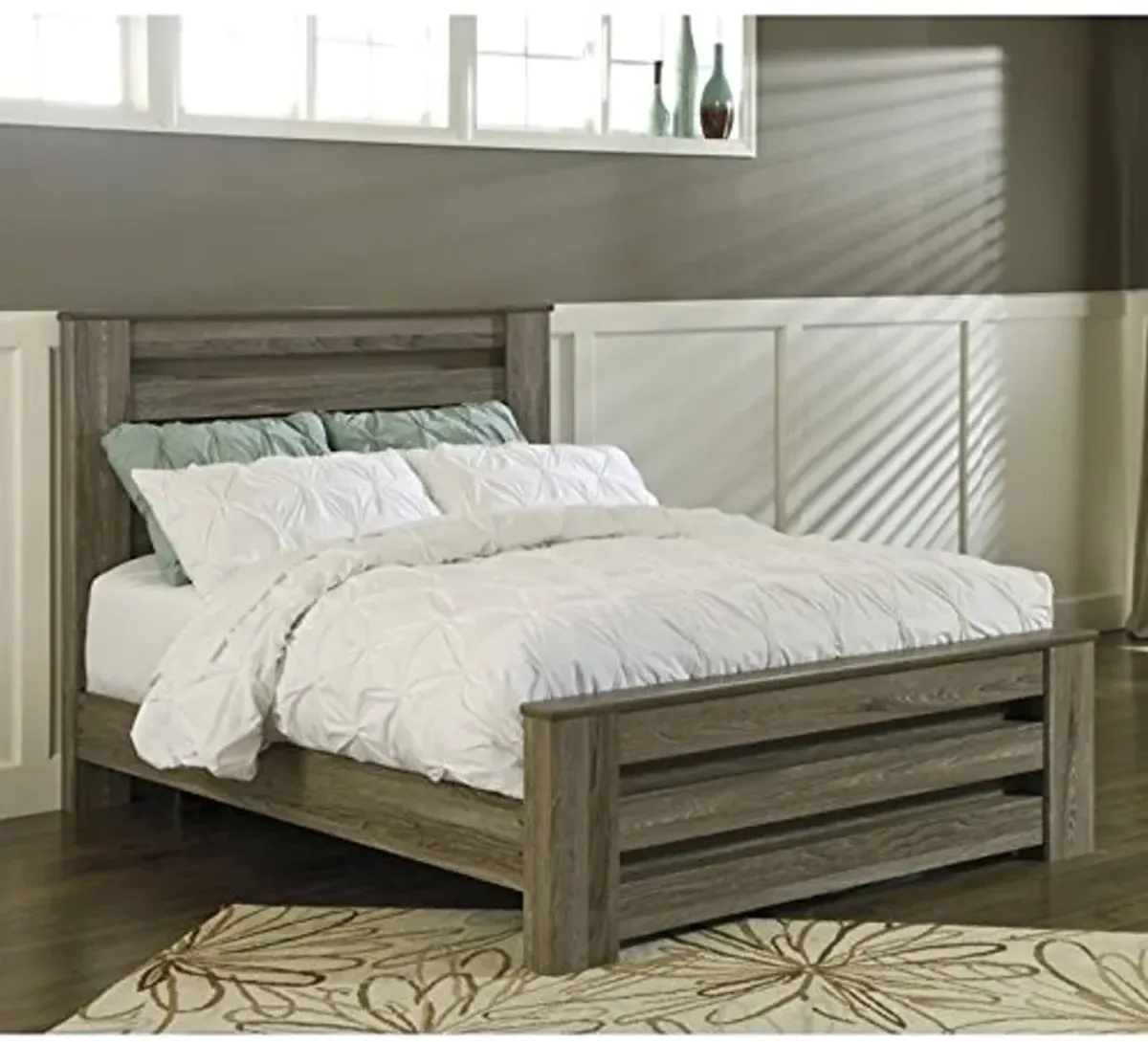 Ashley Furniture Zelen Wood Queen Rail Panel Bed in Brown