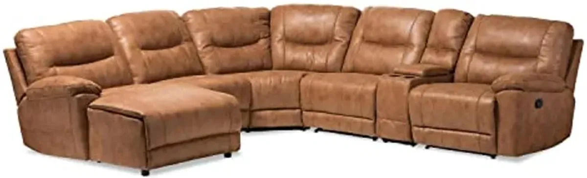 Baxton Studio Mistral Modern and Contemporary Light Brown Palomino Suede 6-Piece Sectional with Recliners Corner Lounge Suite