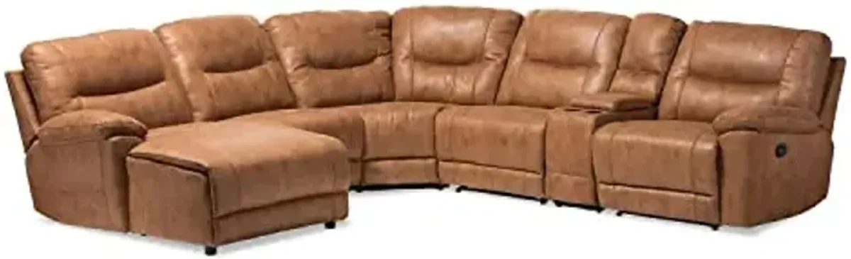 Baxton Studio Mistral Modern and Contemporary Light Brown Palomino Suede 6-Piece Sectional with Recliners Corner Lounge Suite