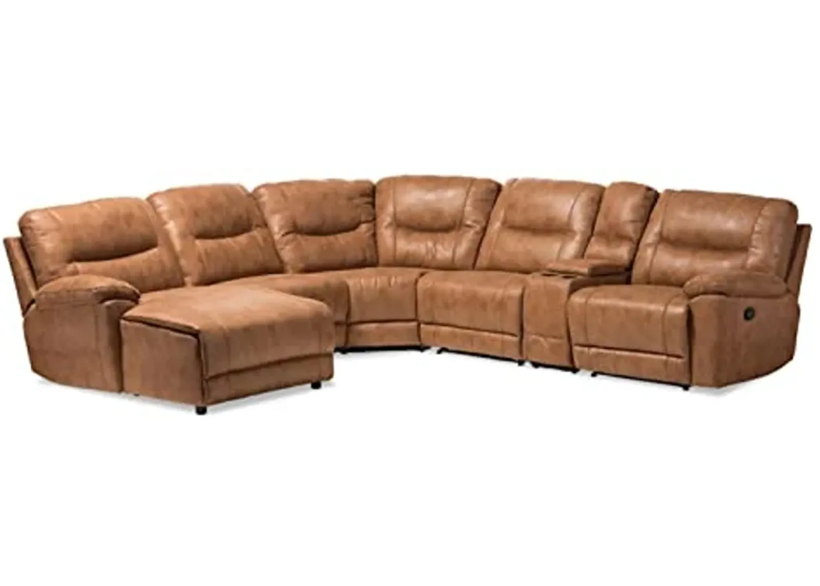 Baxton Studio Mistral Modern and Contemporary Light Brown Palomino Suede 6-Piece Sectional with Recliners Corner Lounge Suite