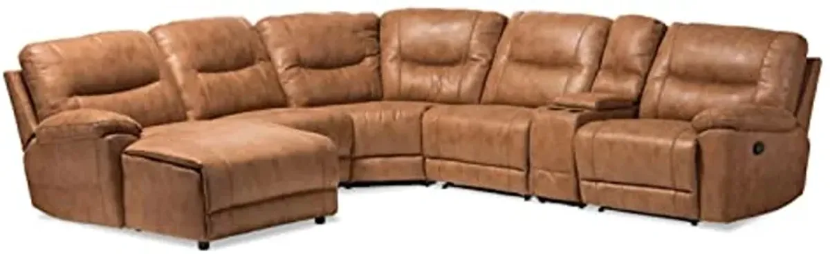 Baxton Studio Mistral Modern and Contemporary Light Brown Palomino Suede 6-Piece Sectional with Recliners Corner Lounge Suite