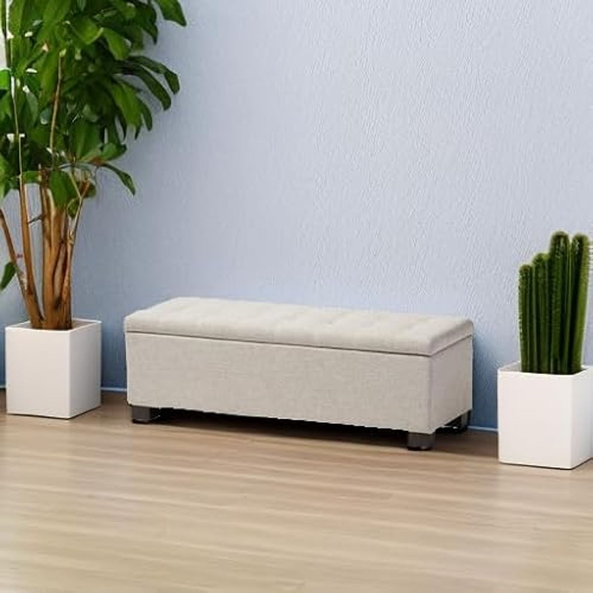 Baxton Studio Roanoke Modern and Contemporary Upholstered Grid-Tufting Storage Ottoman Bench Beige