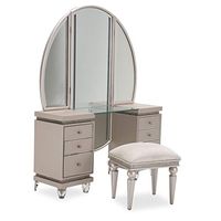 Glimmering Heights 3 PC Vanity, Mirror and Bench Set in Ivory by Aico