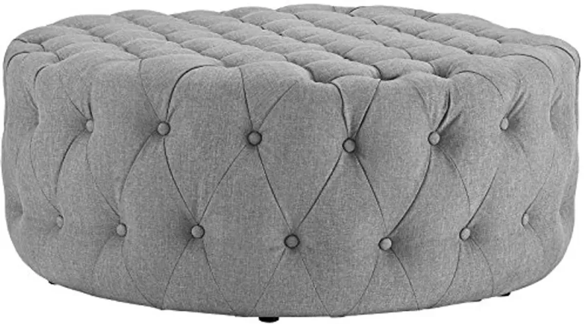 Modway Amour Fabric Upholstered Button-Tufted Round Ottoman in Light Gray