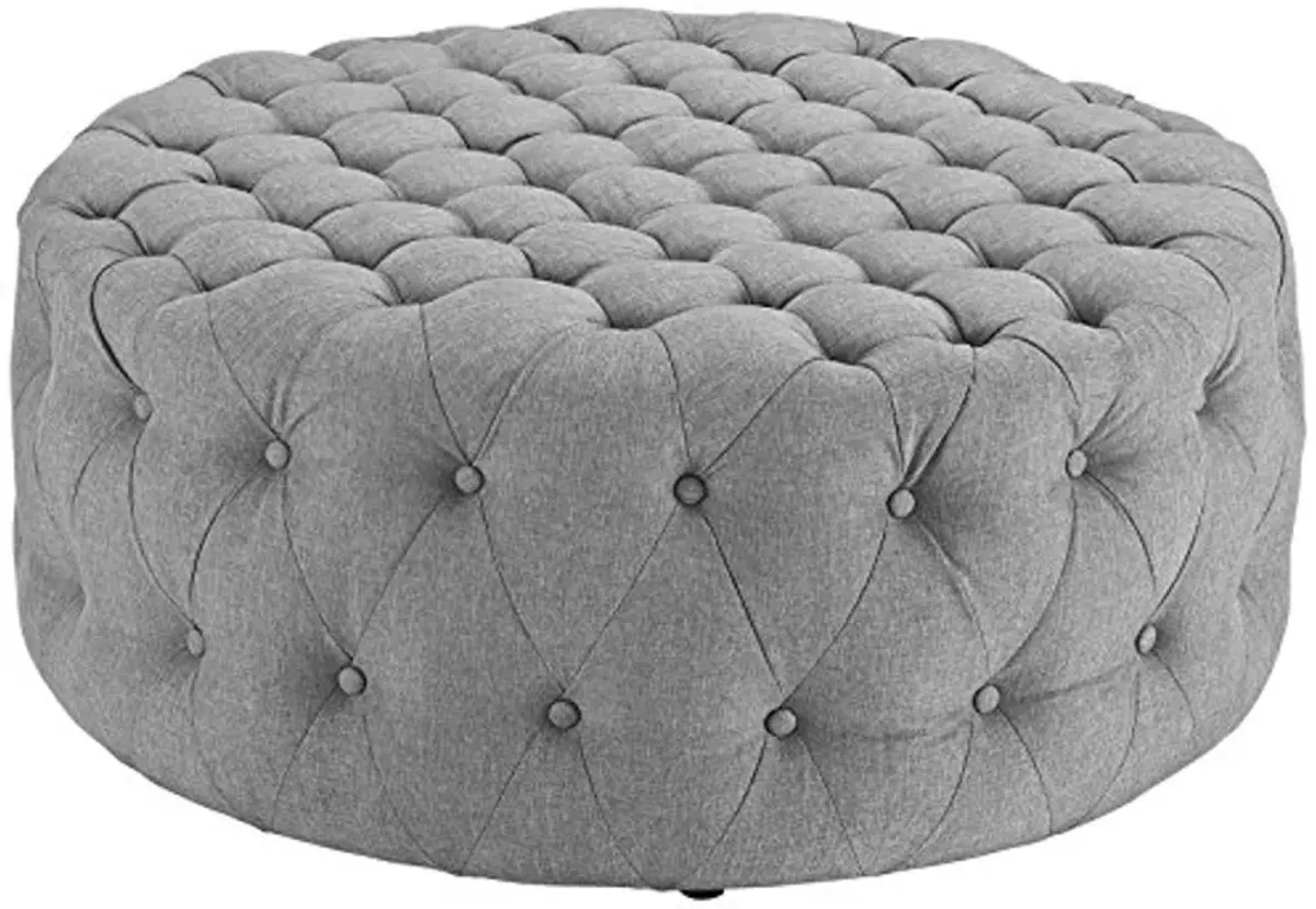 Modway Amour Fabric Upholstered Button-Tufted Round Ottoman in Light Gray